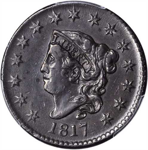 1817 Matron Head Cent. N-16. Rarity-1. 15 Stars. AU-50 (PCGS).