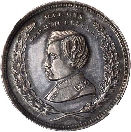 1864 George McClellan. DeWitt-GMcC 1864-14. Silver. 31 mm. MS-63 (NGC).