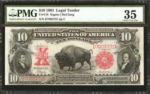 Fr. 118. 1901 $10 Legal Tender Note. PMG Choice Very Fine 35.