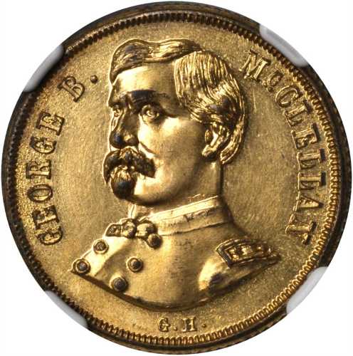 1864 George McClellan. DeWitt-GMcC 1864-25. Gilt brass. 24 mm. MS-63 (NGC).