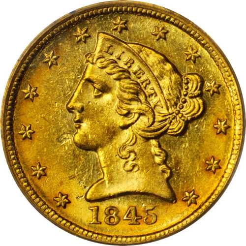 1845-D Liberty Head Half Eagle. MS-61 (PCGS).