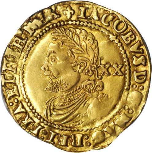 英国。詹姆士一世（1603年至1625年）劳雷尔金币。