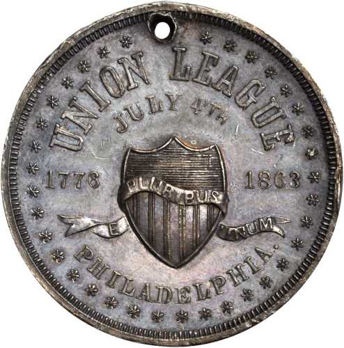 1862 Union League. DeWitt-U 1862-3. Silvered white metal. 33.6 mm. Choice Extremely Fine.
