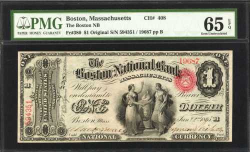 Fr. 380a. Boston, Massachusetts. $1 Original Series. The Boston National Bank. Charter #408. PMG Gem