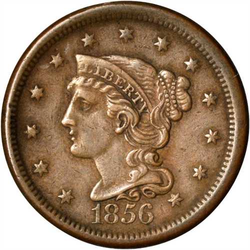 Lot of (5) 1856 Braided Hair Cents.