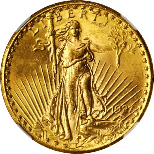 1927 Saint-Gaudens Double Eagle--Obverse Struck Thru--MS-64 (NGC).