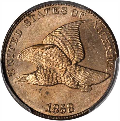 1858 Flying Eagle Cent. Large Letters, High Leaves Reverse (Style of 1857), Type I. MS-65 (PCGS).