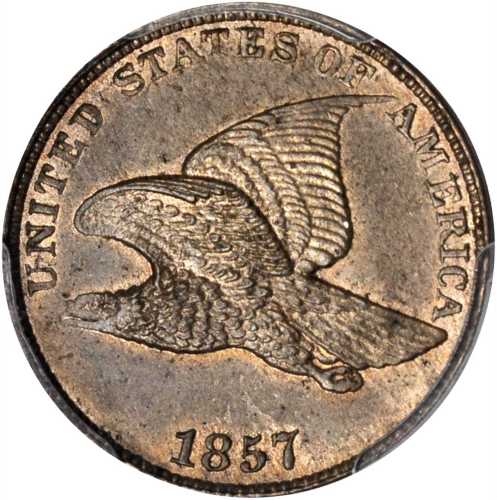 1857 Flying Eagle Cent. Snow-11, FS-301. Repunched Date. MS-64 (PCGS).