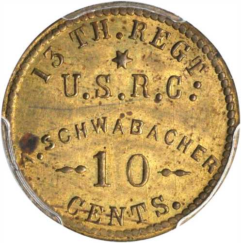 United States. 13th Regiment United States Reserve Corps. A. Schwabacher. 10 Cents. Schenkman US-13-