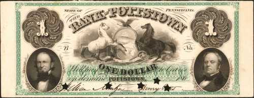 Pottstown, Pennsylvania. Bank of Pottstown. ND (18xx). $1. Uncirculated. Proof.
