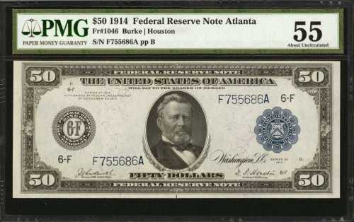 Fr. 1046. 1914 $50 Federal Reserve Note. Atlanta. PMG About Uncirculated 55.