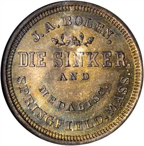 Massachusetts--Springfield. 1862 John Adams Bolen. Fuld-760A-1b. Musante JAB-5. Rarity-6. Brass. 28 