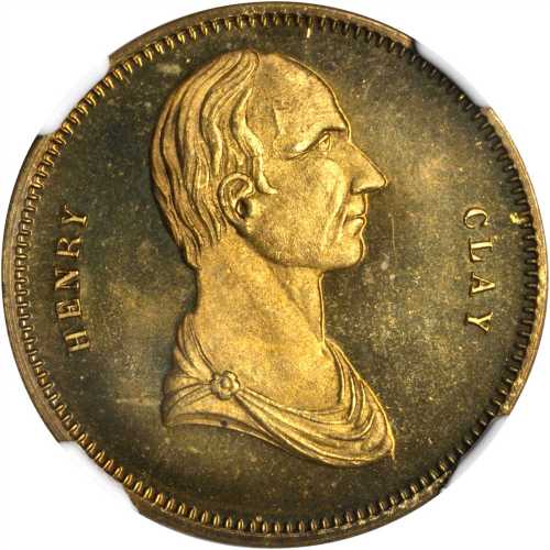 (ca. 1860s) Henry Clay, The Eloquent Advocate token. DeWitt HC-A. Brass. 27.6 mm. MS-65 PL (NGC).