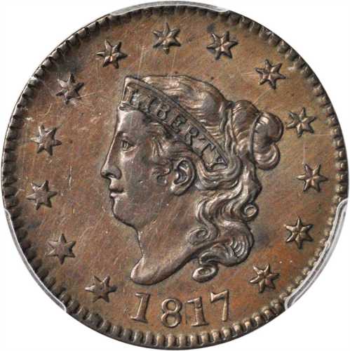 1817 Matron Head Cent. N-6. Rarity-1. 13 Stars. AU-53 (PCGS).