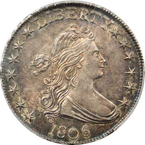 1806 Draped Bust Half Dollar. O-109, T-15. Rarity-1. Pointed 6, Stem Not Through Claw. MS-64 (PCGS).
