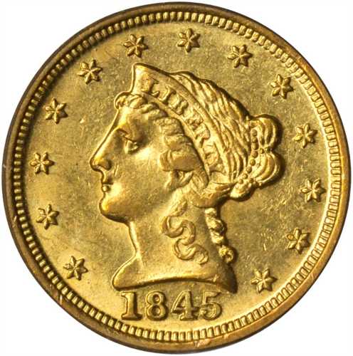 1845-D Liberty Head Quarter Eagle. AU-58 (PCGS).