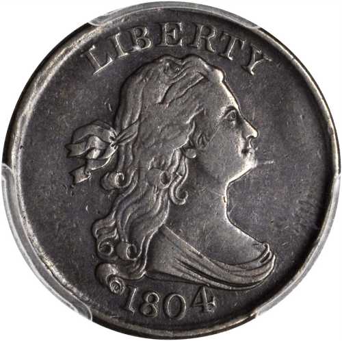 1804 Draped Bust Half Cent. C-8. Rarity-1. Spiked Chin. VF-35 (PCGS).