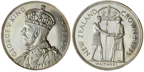 1935年新西兰1克朗（5先令），NGC PF63