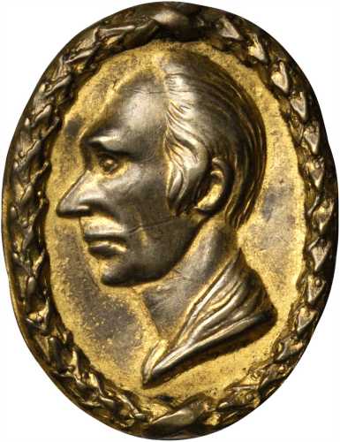 1844 Henry Clay. DeWitt-HC 1844-43. Gilt brass shell. Oval, 20 x 26.4 mm. Extremely Fine.