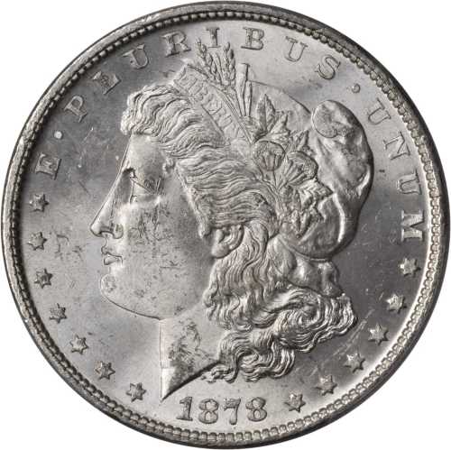 1878 Morgan Silver Dollar. 7 Tailfeathers. Reverse of 1879. VAM-203. MS-64 (PCGS).