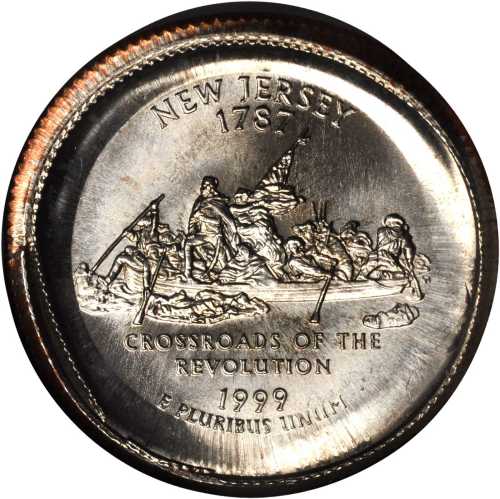 1999-P State Quarter. New Jersey--Reverse Die Cap--MS-67 (NGC).