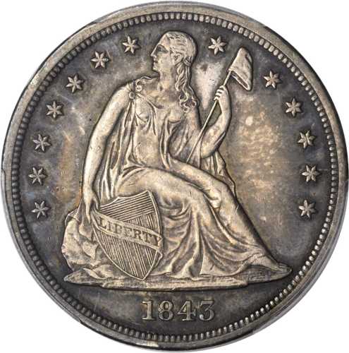 1843 Liberty Seated Silver Dollar. EF-40 (PCGS).