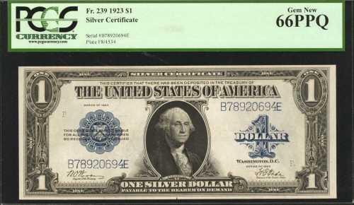 Fr. 239. 1923 $1 Silver Certificate. PCGS Gem New 66 PPQ.