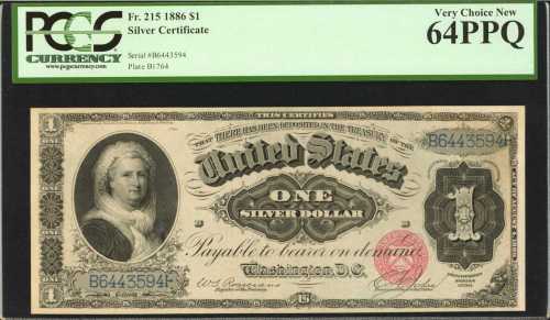 Fr. 215. 1886 $1 Silver Certificate. PCGS Very Choice New 64 PPQ.