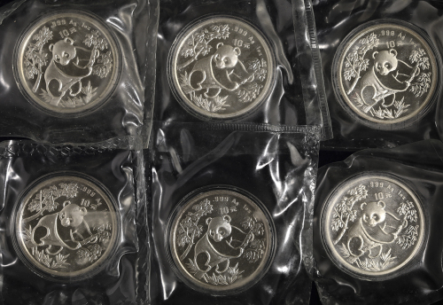 1992年熊猫纪念银币1盎司一组六枚 完未流通