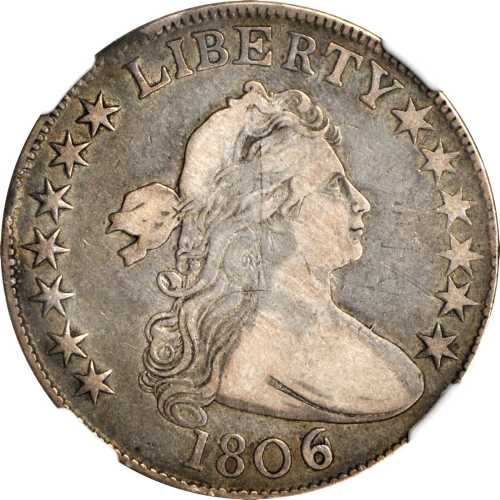 1806 Draped Bust Half Dollar. O-111a, T-11. Rarity-4. 6/Inverted 6. VF-25 (NGC).