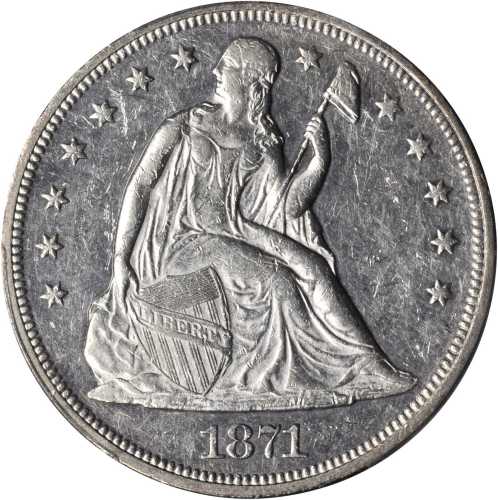 1871 Liberty Seated Silver Dollar. AU-55 (PCGS).