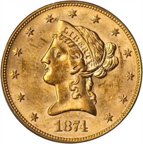 1874 Liberty Head Eagle. MS-61 (PCGS).