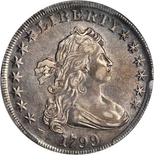 1799 Draped Bust Silver Dollar. BB-163, B-10. Rarity-2. EF-45 (PCGS).