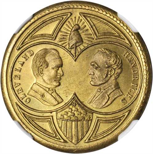 1884 Grover Cleveland. DeWitt-GC 1884-12. Brass. 28 mm. MS-67 (NGC).
