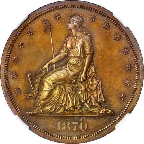 1870 Pattern Dollar. Judd-999, Pollock-1130. Rarity-7-. Copper. Plain Edge. Proof-65 BN (NGC).