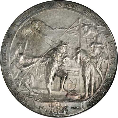 1909 Hudson-Fulton Celebration. Silver. 51 mm. 66.8 grams. By Emil Fuchs. Miller ANS-23. About Uncir