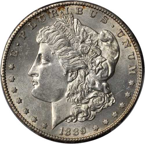 1889-S Morgan Silver Dollar. MS-62 (PCGS). Gold Shield Holder.