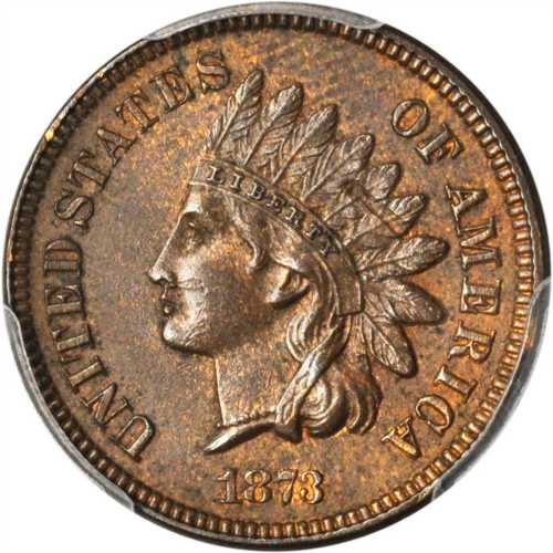 1873 Indian Cent. Close 3. MS-63 RB (PCGS).