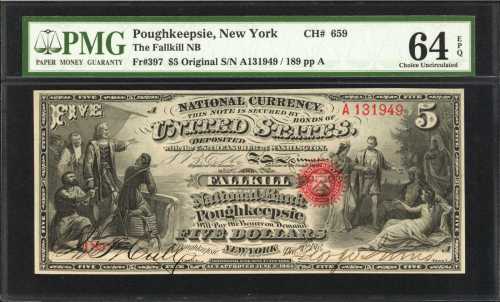 Fr. 397a. Poughkeepsie, New York. $5 Original Series. The Fallkill National Bank of Poughkeepsie. Ch