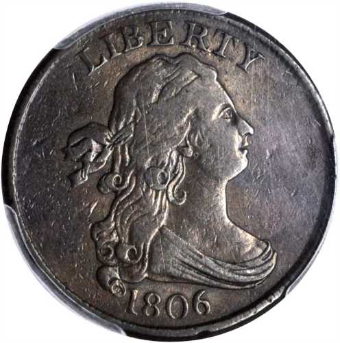 1806 Draped Bust Half Cent. C-2. Rarity-4. Small 6, Stems to Wreath. VF-25 (PCGS).