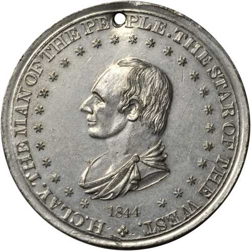 Three different Henry Clay medalets for the 1844 campaign, all white metal.