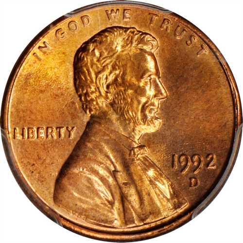 1992-D Lincoln Cent. FS-901. Close AM. MS-64 RD (PCGS).