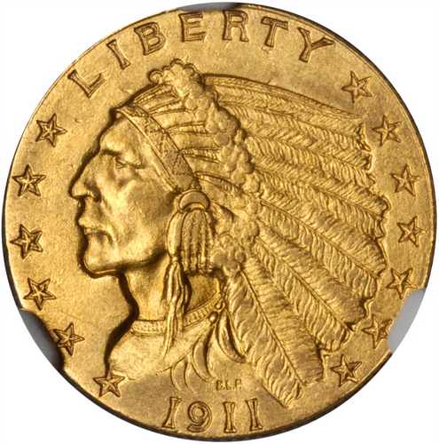 1911-D Indian Quarter Eagle. MS-61 (NGC).