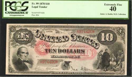 Fr. 99. 1878 $10 Legal Tender Note. PCGS Extremely Fine 40.