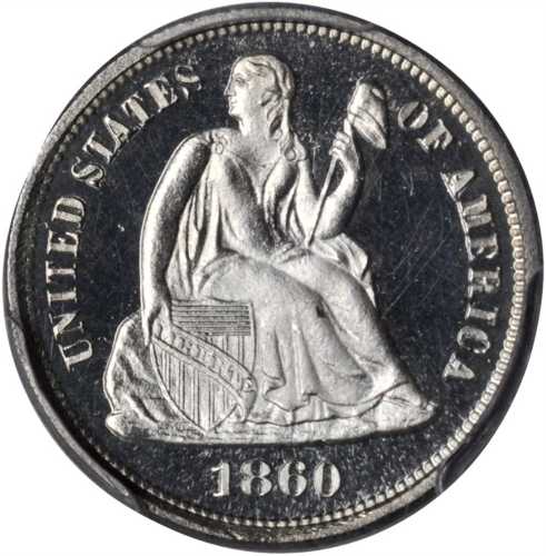 1860 Liberty Seated Dime. Proof-65 Cameo (PCGS). CAC.