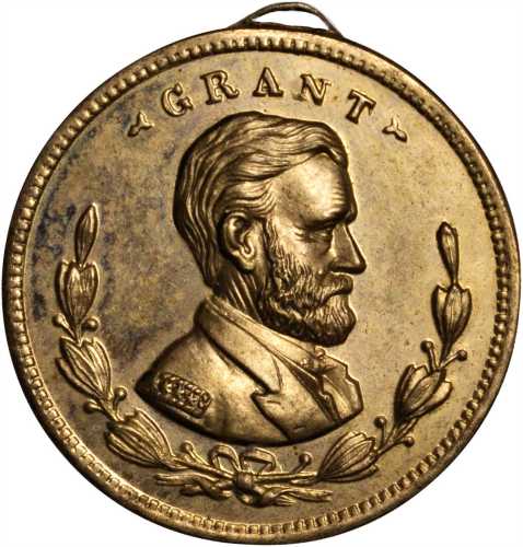 Pair of 1868 Ulysses S. Grant shell tokens: DeWitt-USG 1868-74. Gilt brass. 24.6 mm. Mint State.