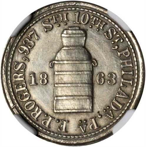 Pennsylvania--Philadelphia. 1863 Francis P. Rogers. Fuld-750P-4j. Rarity-7. German Silver. 19 mm--Fu