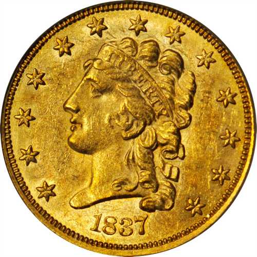 1837 Classic Head Quarter Eagle. McCloskey-1. MS-62 (PCGS).