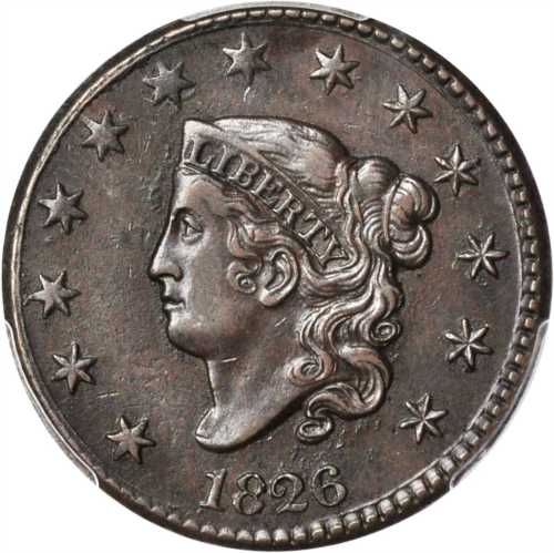 1826 Matron Head Cent. N-3. Rarity-3. EF-45 (PCGS).