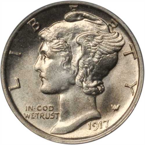 1917-S Mercury Dime. MS-64 FB (PCGS). CAC.